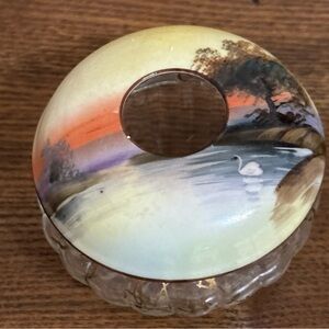 Hand-Painted Scenic Porcelain and Glass Hair Receiver